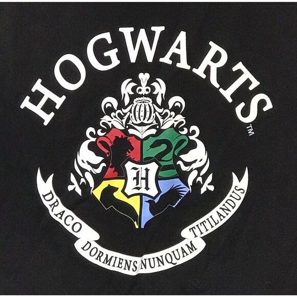 Harry Potter Hogwarts Crest Short Sleeve T-Shirt Youth size XL Black Ringer Tee - Picture 1 of 5